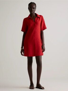 Quince 100% European Linen Popover Mini Dress Chile Red Small S Women’s Cruise